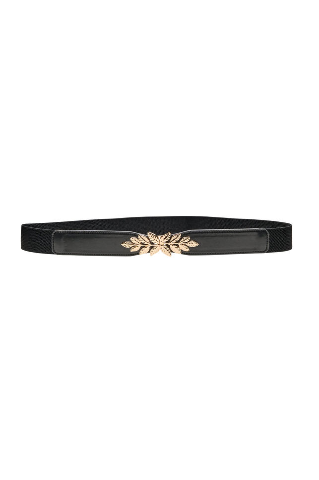 Slim waist belt with a leaf-shaped buckle, Black, Packshot image number 0