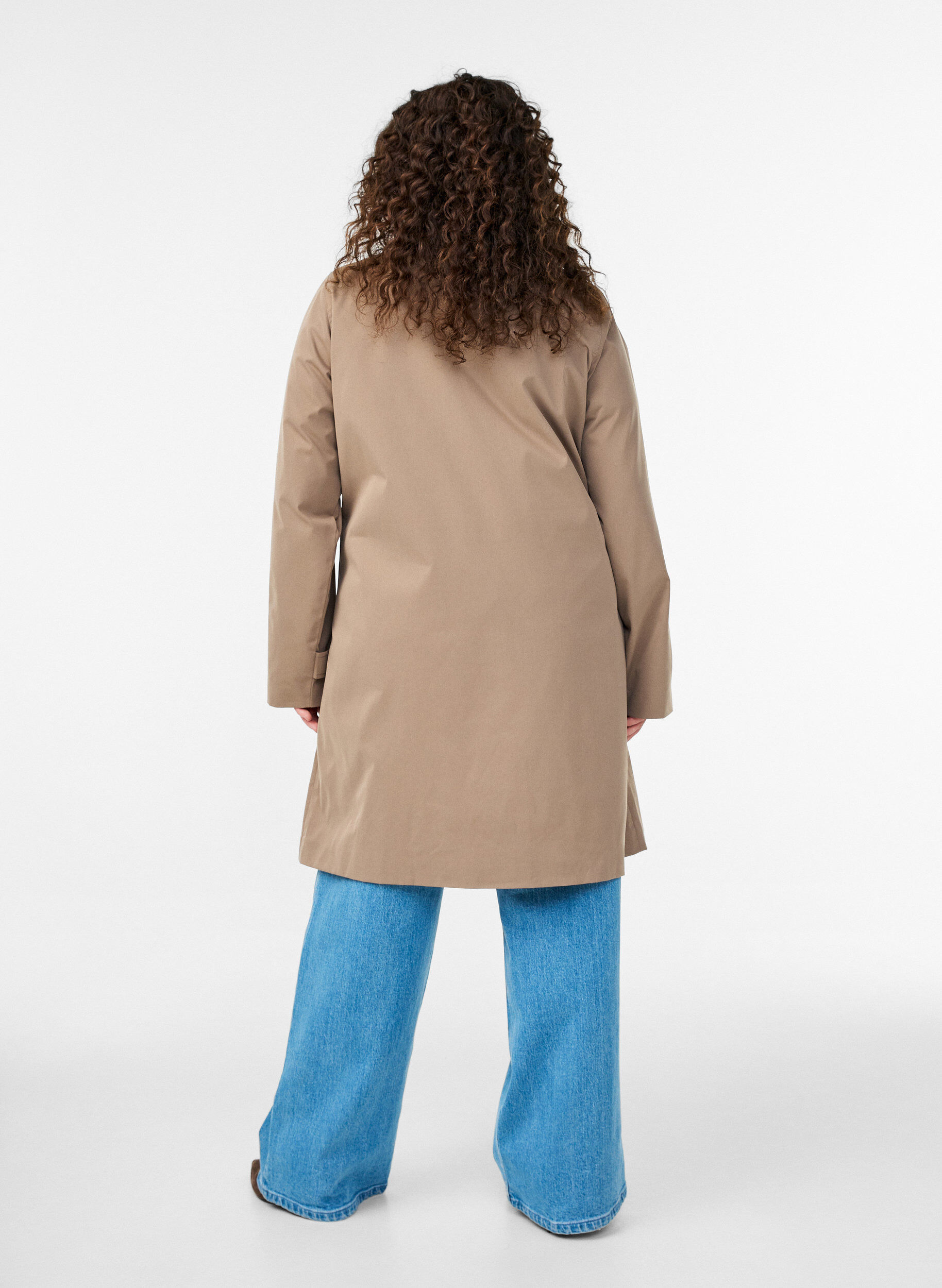 Zizzifashion Spring jacket with faux suede collar and concealed button fastening, Beige, Model image number 1