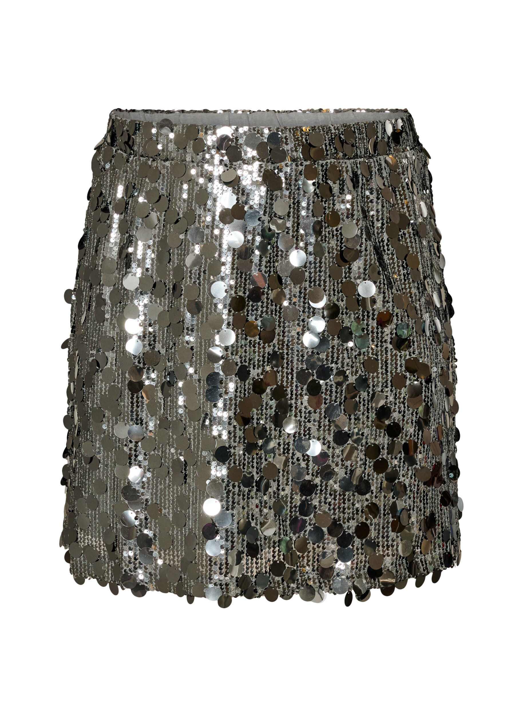 ZizzifashionShort sequin skirt with an elasticated waistband, Dark Grey, Packshot image number 0