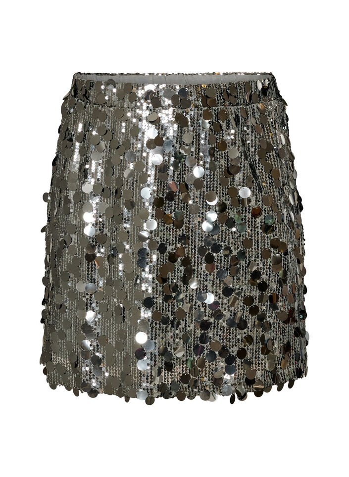 Short sequin skirt with an elasticated waistband, Dark Grey, Packshot image number 0