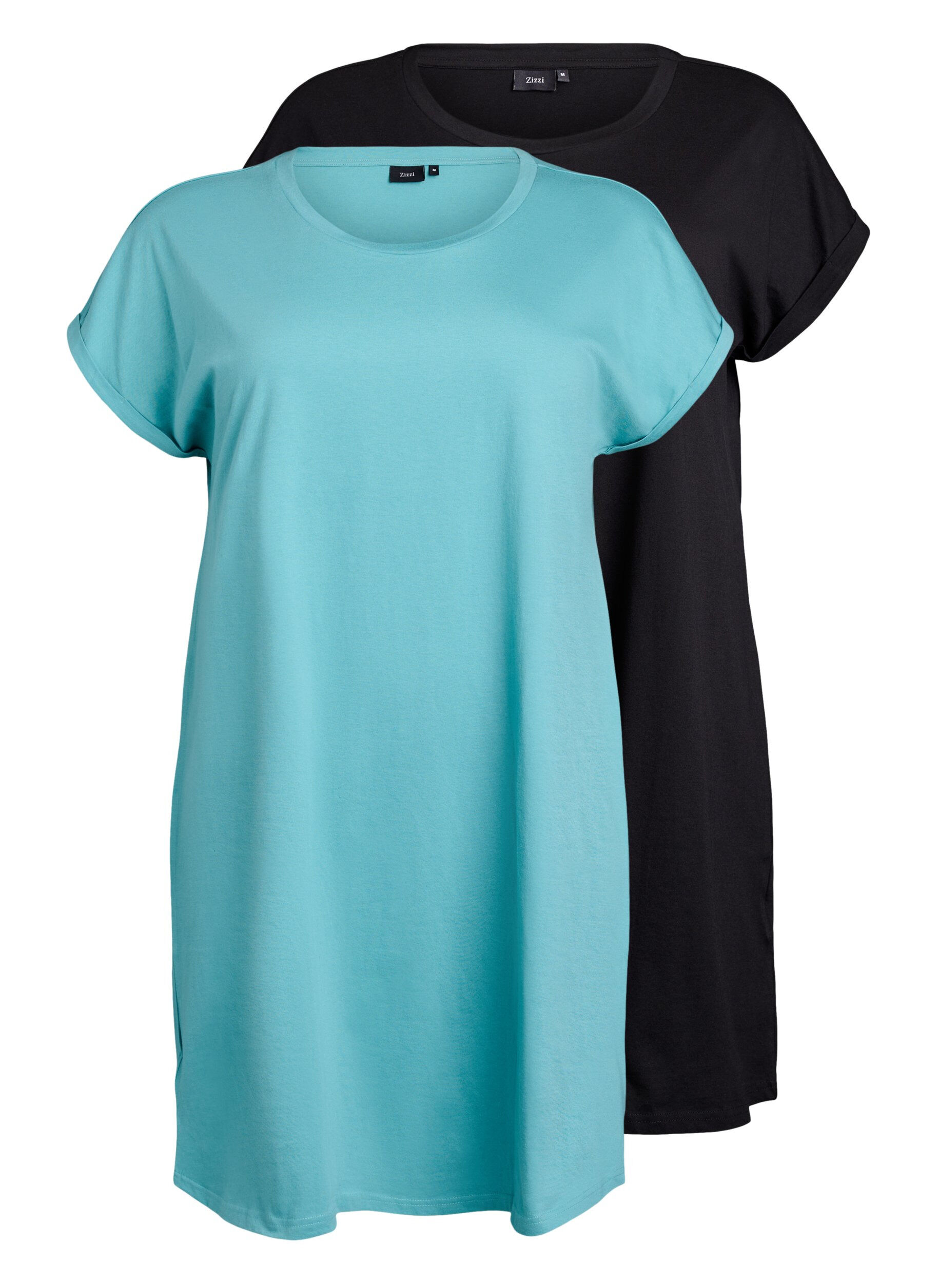 Zizzifashion 2-pack T-shirt dress with short sleeves, Blue, Packshot image number 0