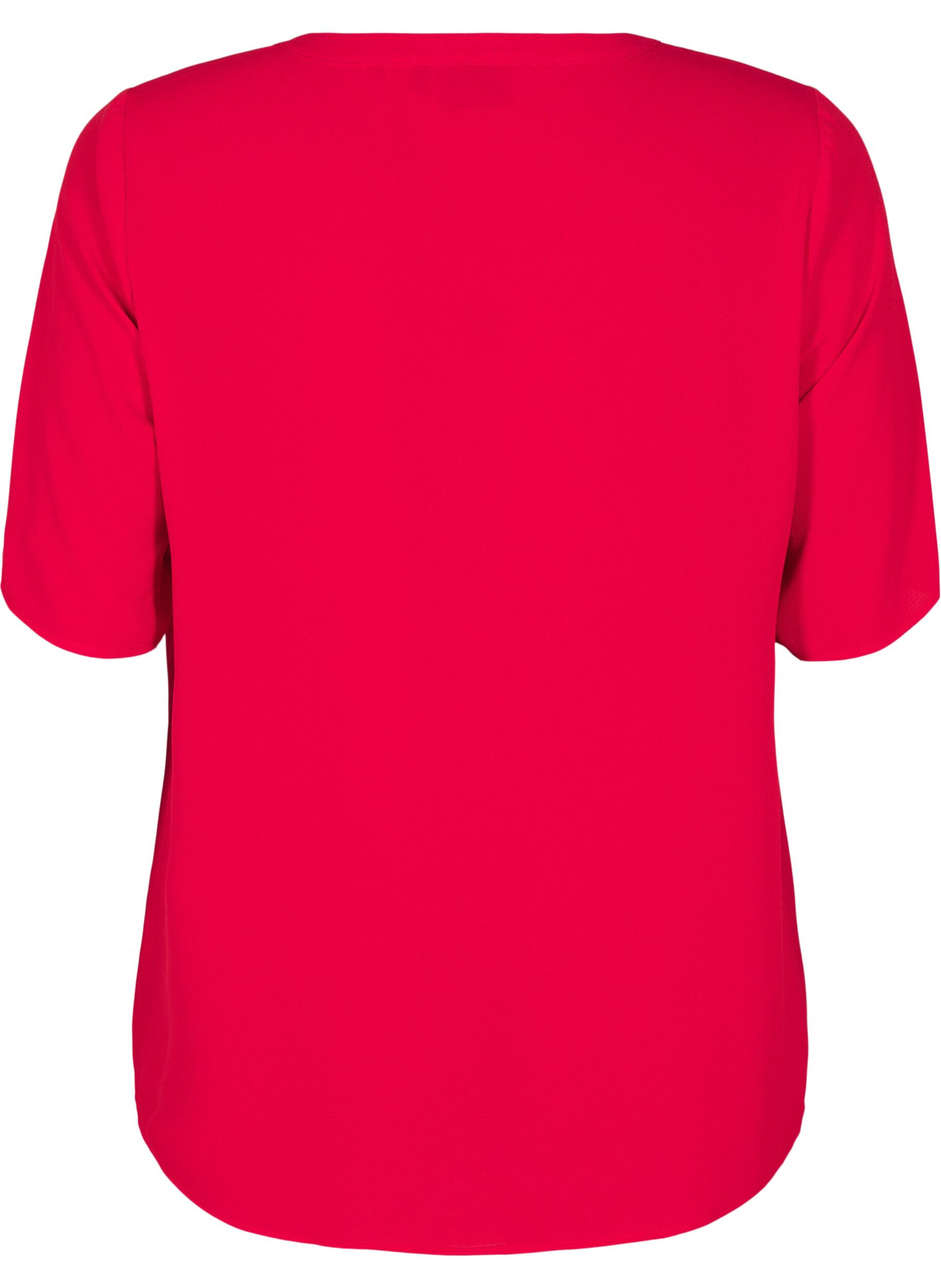 Zizzifashion Short-sleeved blouse with V-neck, Red, Packshot image number 1