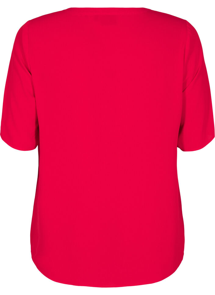Short-sleeved blouse with V-neck, Red, Packshot image number 1