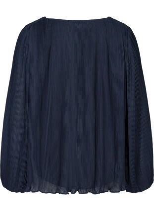 Long-sleeved pleated blouse with v-neck, Night Sky, Packshot image number 1