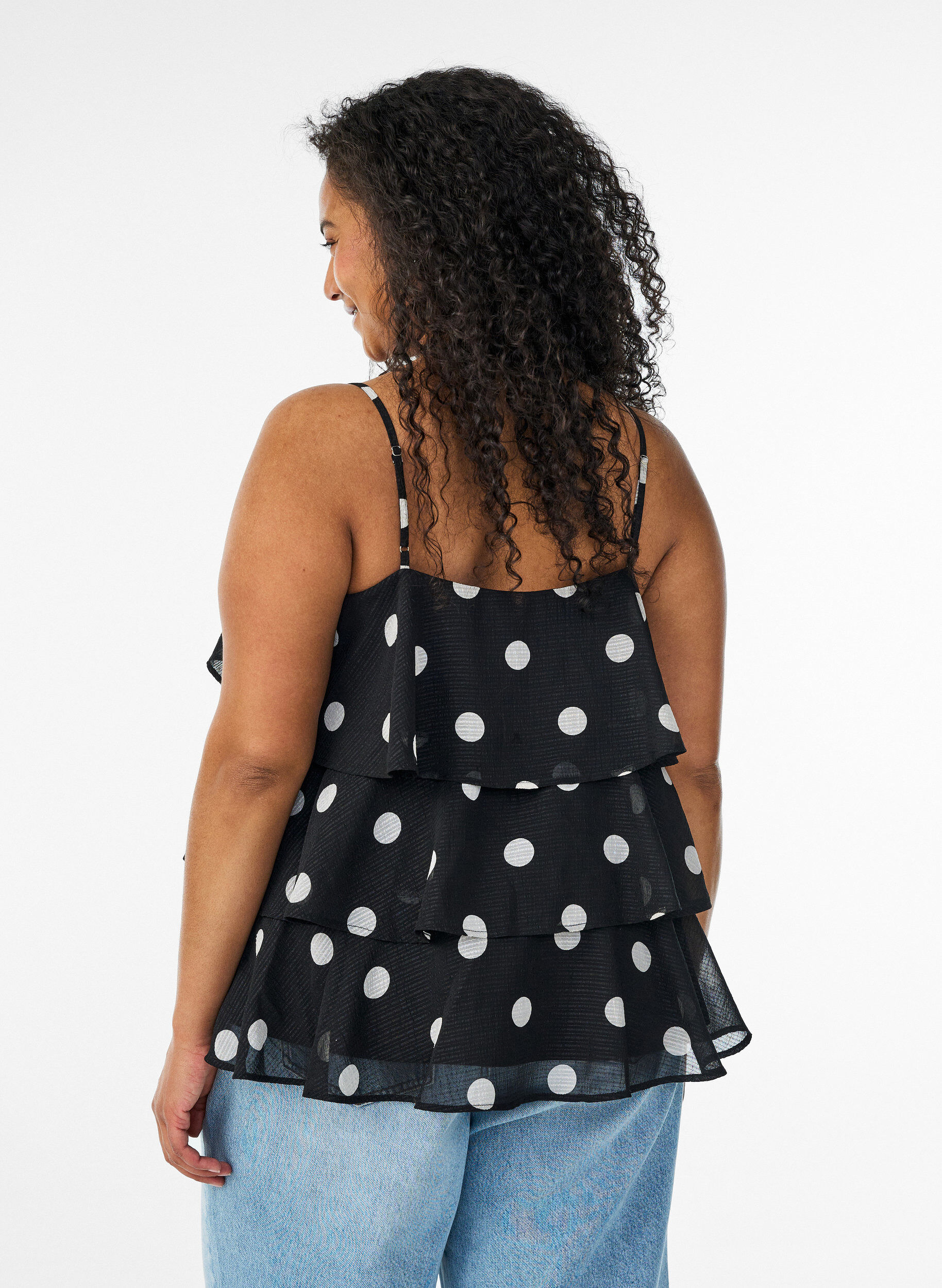 Zizzifashion Layered top with ruffles and spaghetti straps, Black, Model image number 2