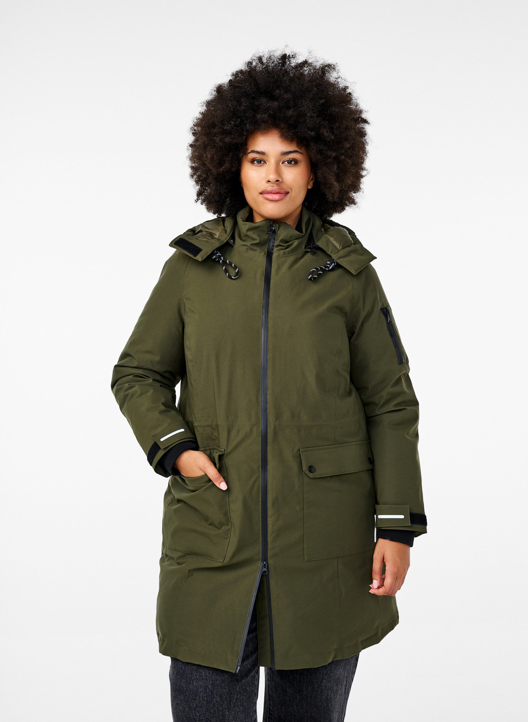 Zizzifashion Practical winter jacket with hood and pockets, Green, Model image number 0