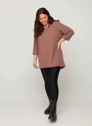 Textured blouse with 3/4 length sleeves, Twilight Mauve , Model image number 3