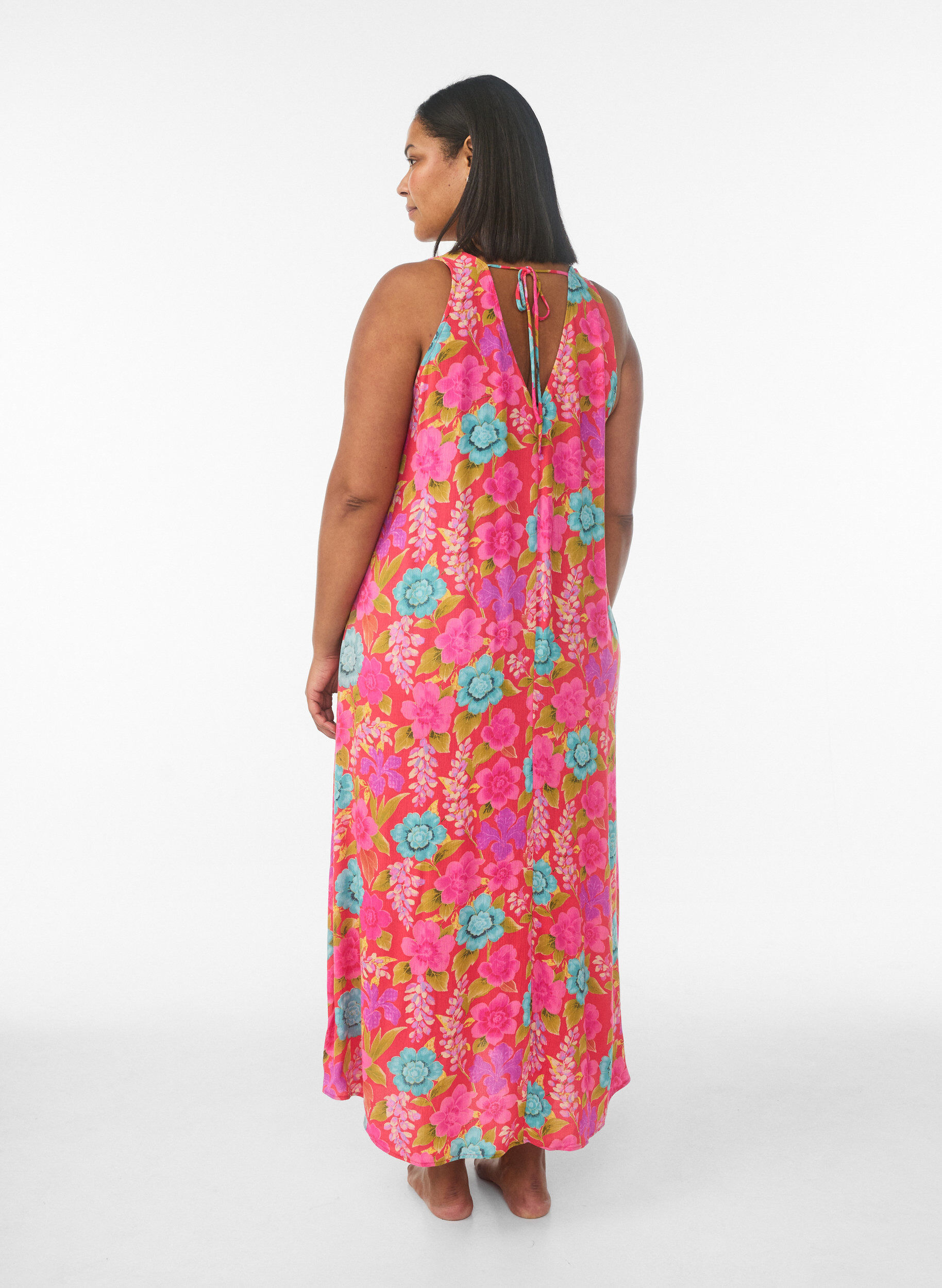 Zizzifashion Sleeveless A-line maxi dress with a V-neck, Red, Model image number 1