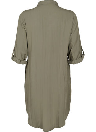Long solid-coloured viscose shirt with 3/4 sleeves, Dusty Olive, Packshot image number 1