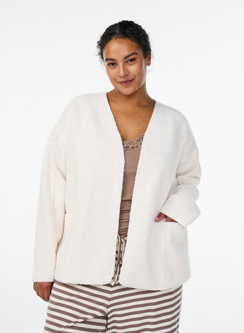 Loose cardigan with pockets, Vanilla, Model image number 0