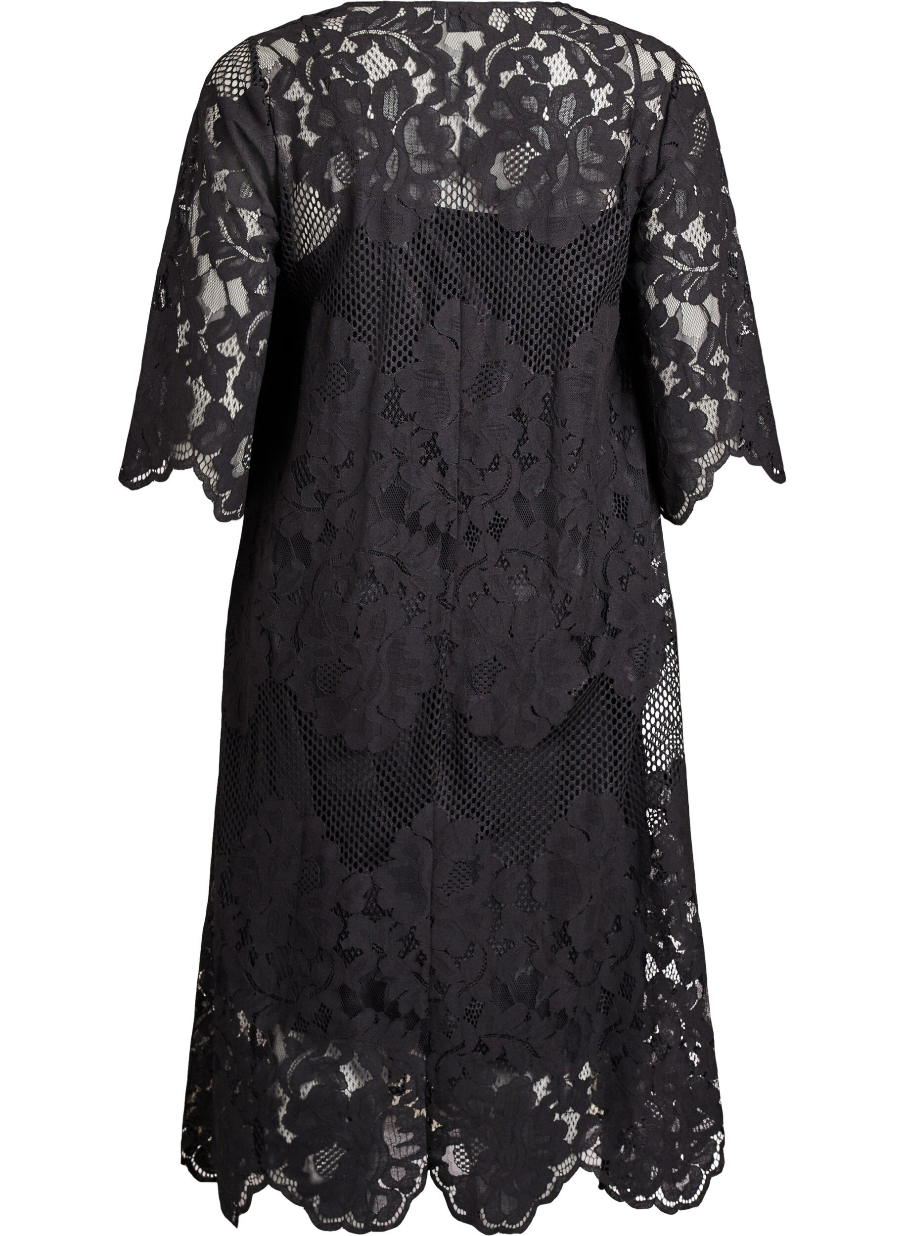 Zizzifashion Midi lace dress with a V-neck, Black, Packshot image number 1