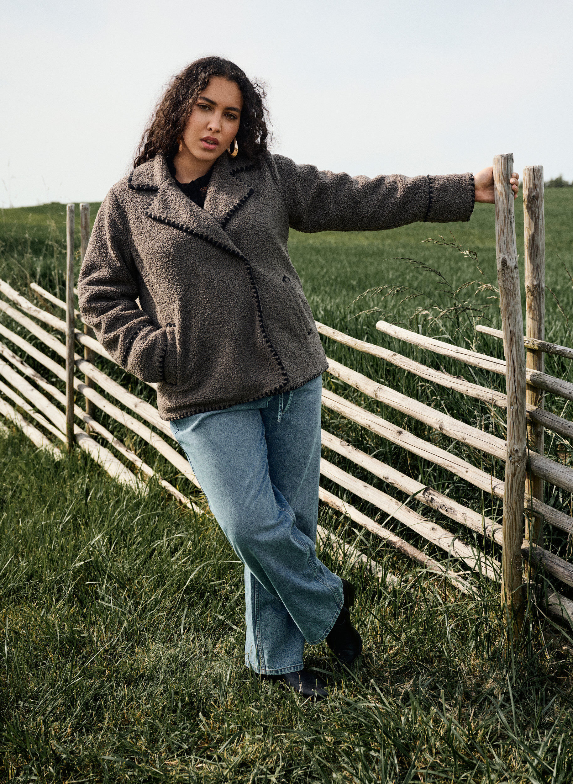 Zizzifashion Teddy jacket with contrast details, Brown, Image image number 0