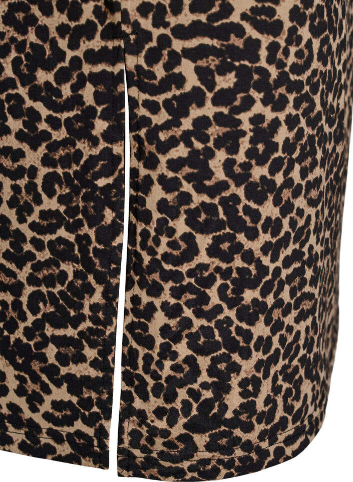 Midi skirt with slit and leopard print, Brown, Packshot image number 3