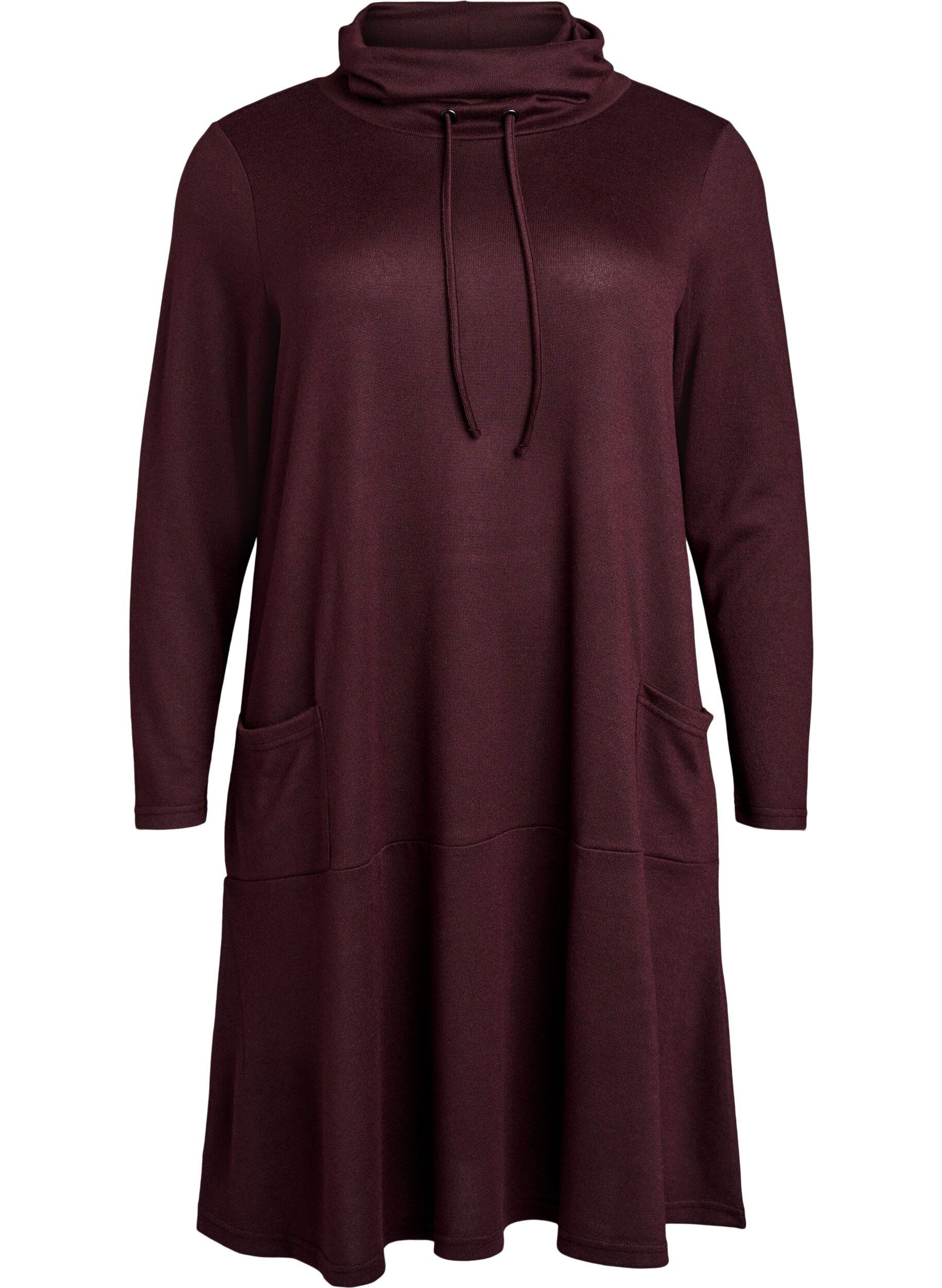 Jersey dress with high neck and pockets