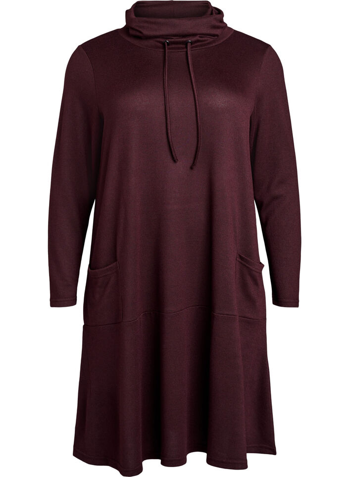 Jersey dress with high neck and pockets, Red, Packshot image number 0