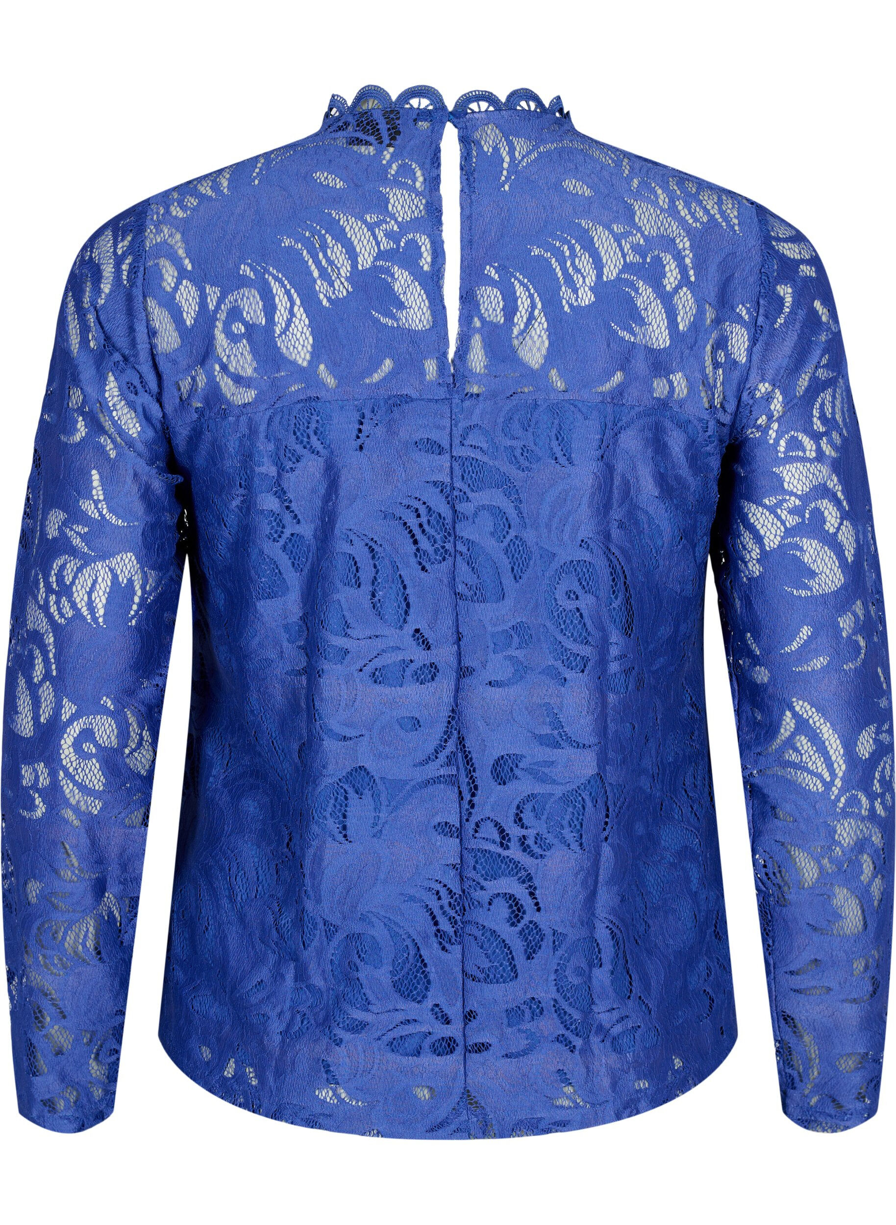 Zizzifashion Long-sleeved lace blouse, Deep Ultramarine, Packshot image number 1
