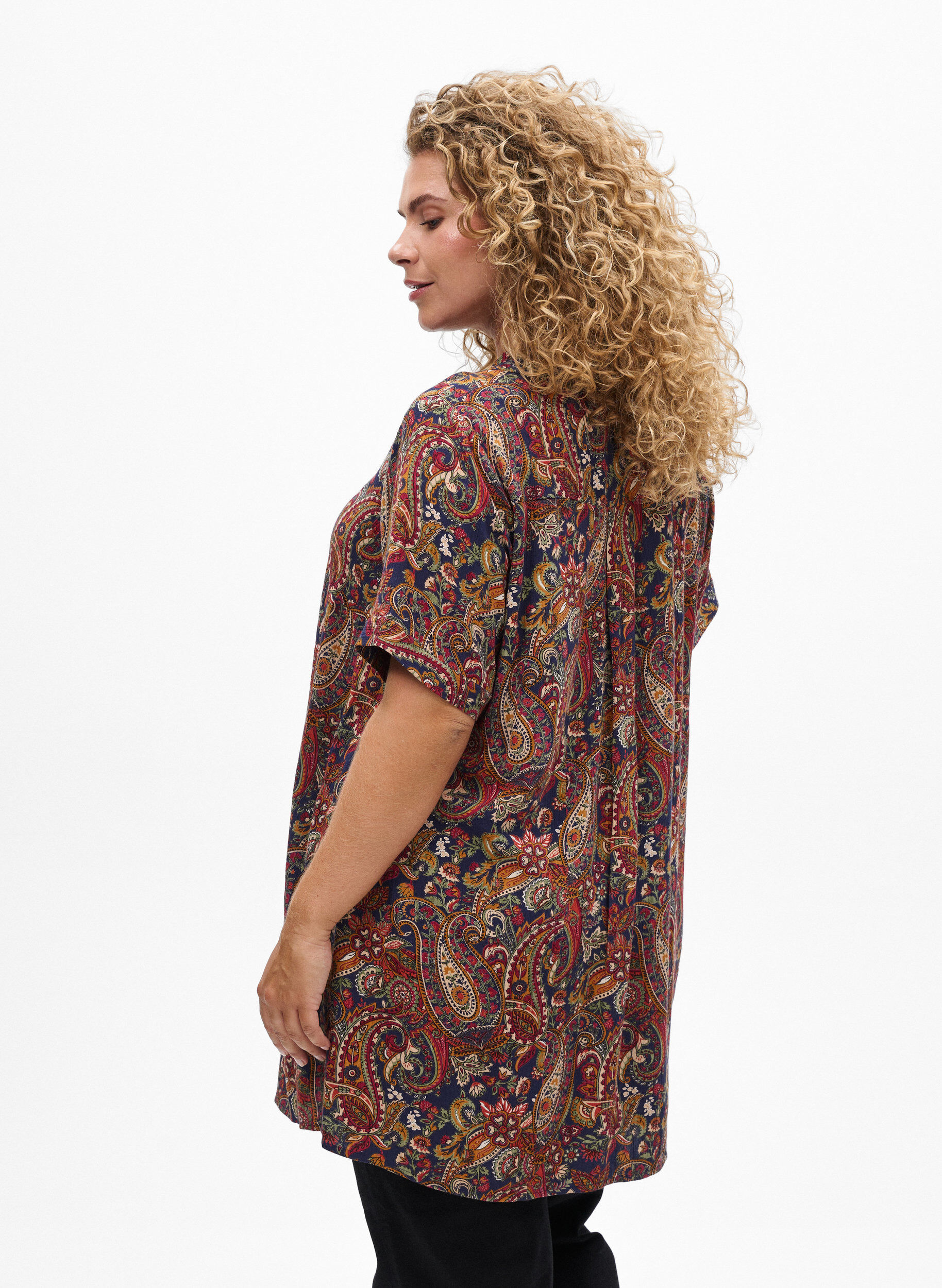 Zizzifashion Tunic with short sleeves and paisley print, Blue, Model image number 2