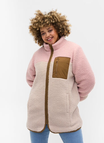 Teddy jacket with zip and pockets, Rose Comb, Model image number 0