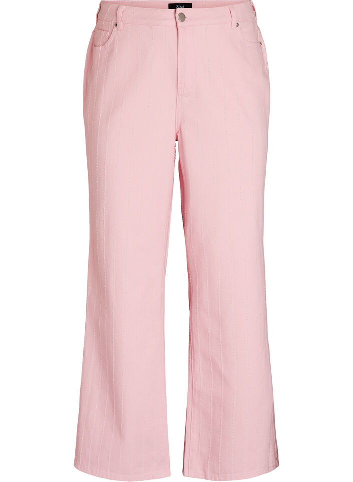 Myra jeans in coloured denim with wide fit and textured pattern, Red, Packshot image number 0