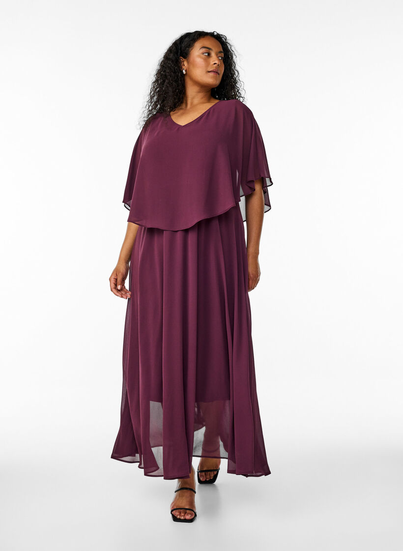A-line maxi dress with short sleeves, Red, Model image number 0