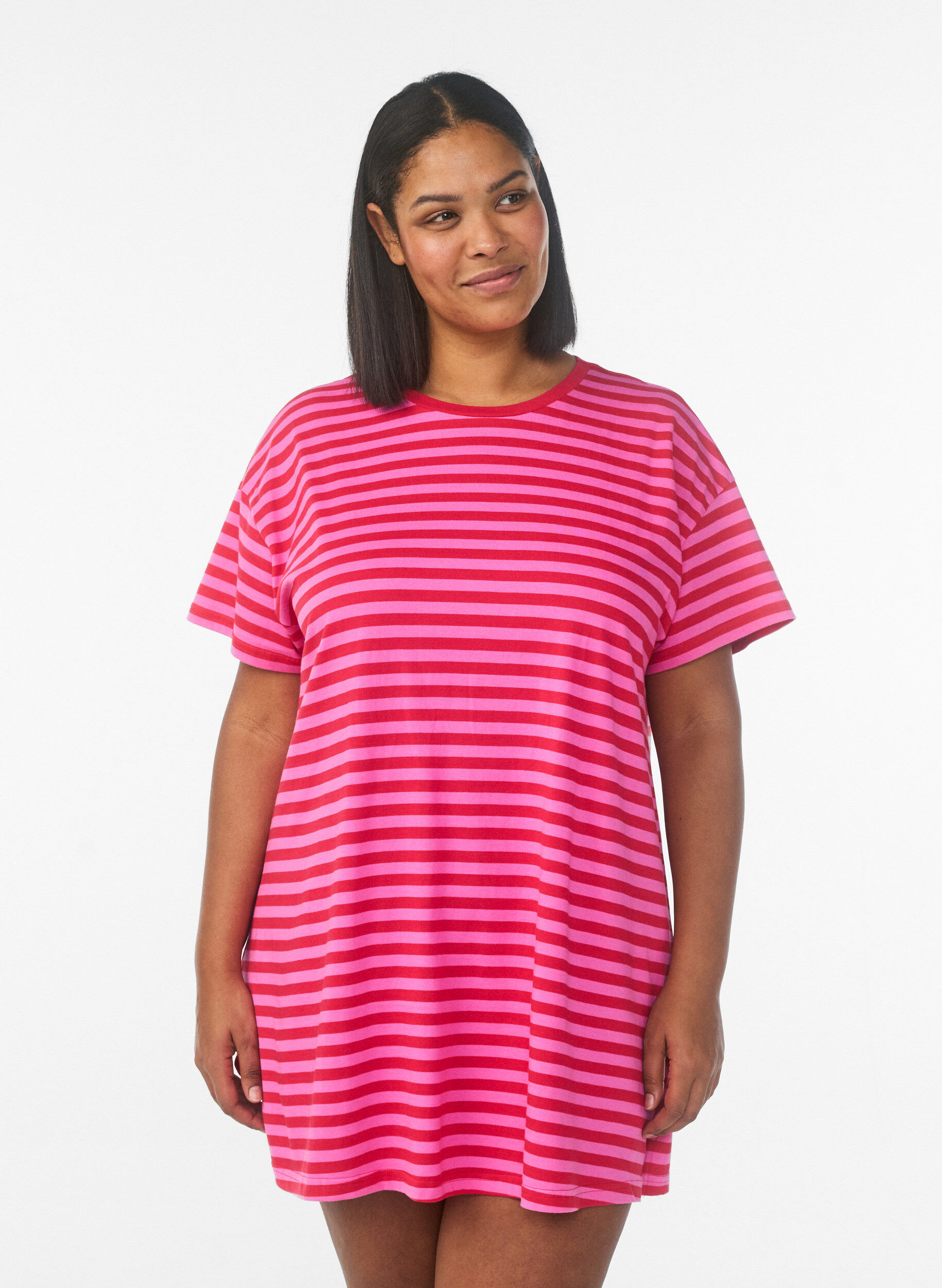 Zizzifashion Long striped night T-shirt, Pink, Model image number 0