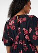 Midi dress with rose print and short balloon sleeves, Black, Model image number 2