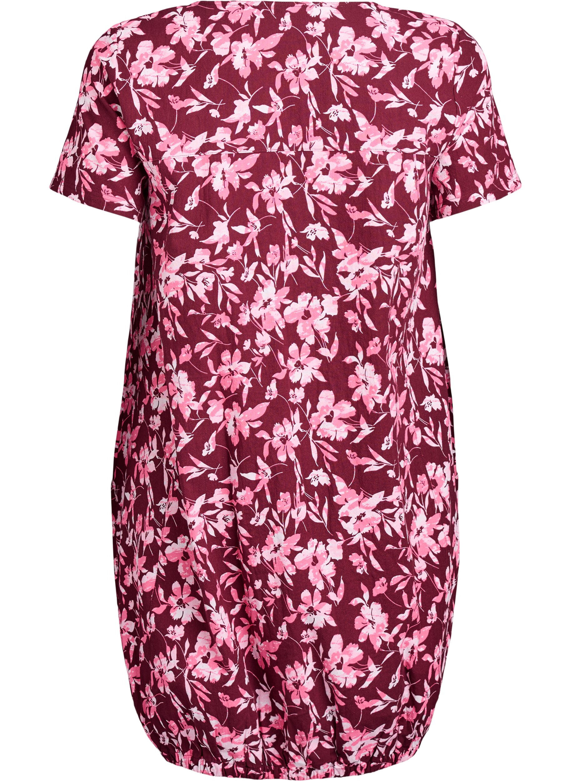 Zizzifashion Short-sleeved cotton dress with print, Dark Bordeaux, Packshot image number 1