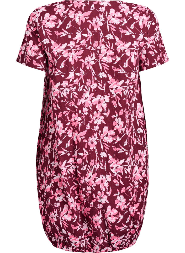 Short-sleeved cotton dress with print, Dark Bordeaux, Packshot image number 1