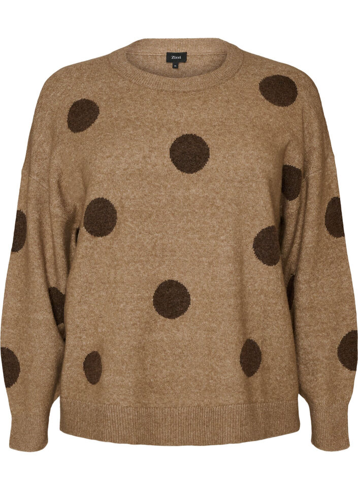 Knitted blouse with a dotted pattern, Brown, Packshot image number 0