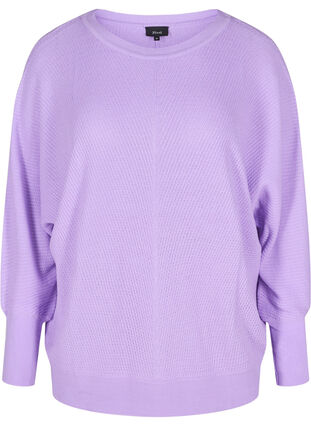 Knitted blouse with long sleeves and ribbed trim, Purple Rose, Packshot image number 0
