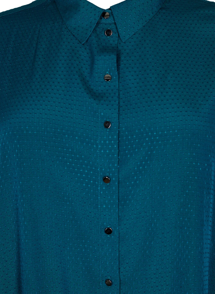 Short-sleeved shirt dress with dotted structure, Deep Teal, Packshot image number 2