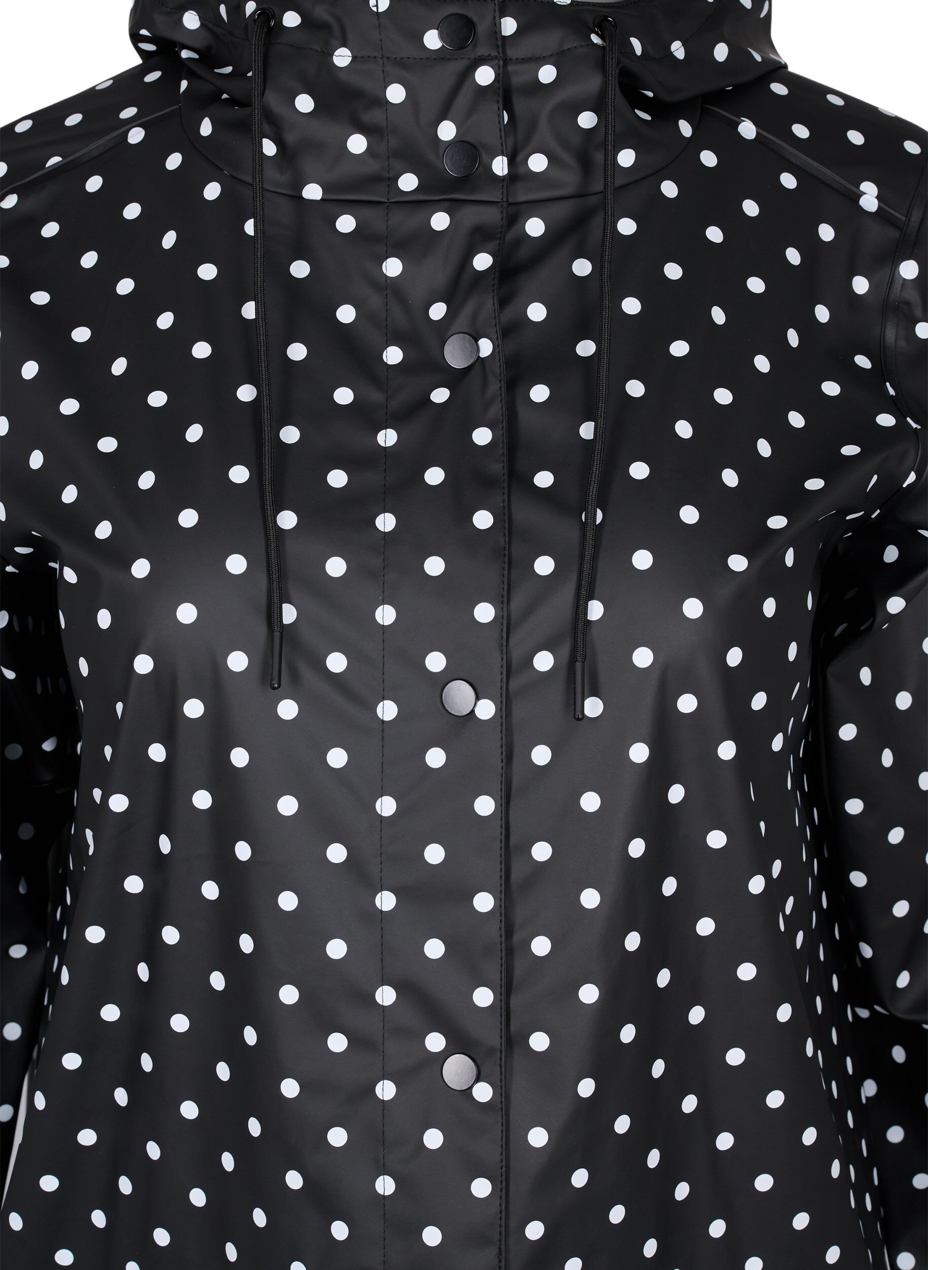 Zizzifashion Hooded polka dot rain jacket, Black W/White Dot, Packshot image number 2