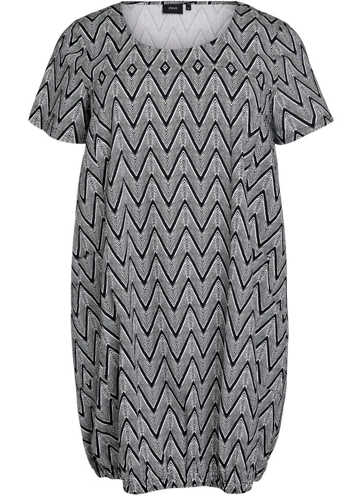 Short-sleeved cotton dress with print, Black, Packshot image number 0