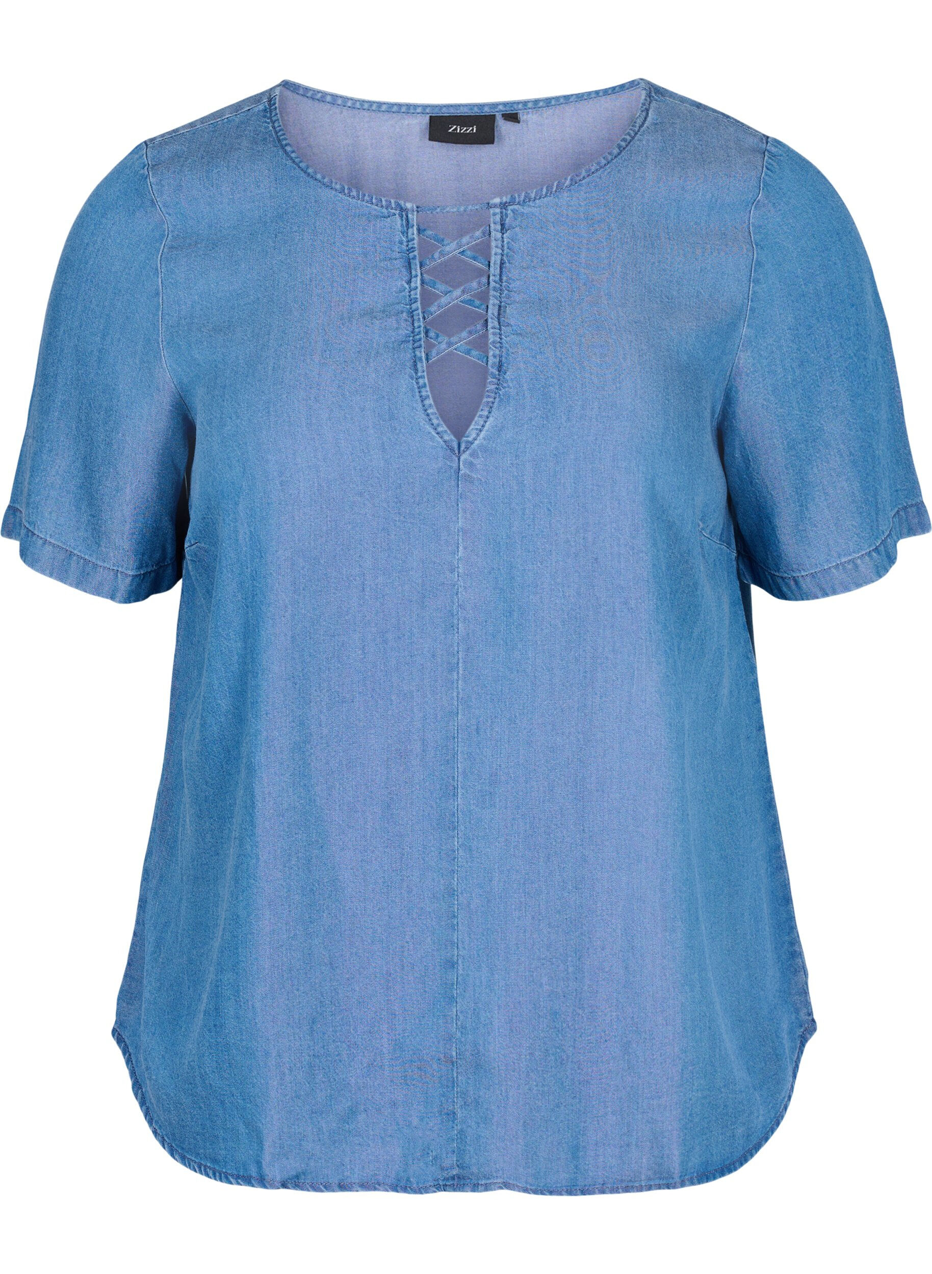 Zizzifashion Short-sleeved top in lyocell (TENCEL&trade;), Blue denim, Packshot image number 0