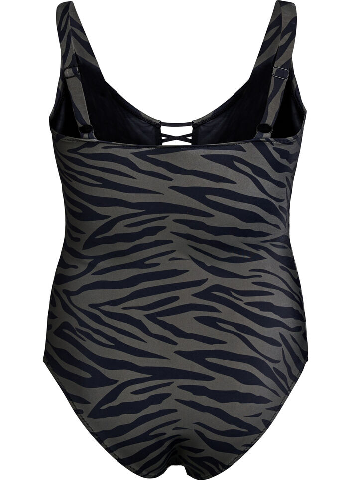 Swimsuit with animal print and string detail, Green, Packshot image number 1