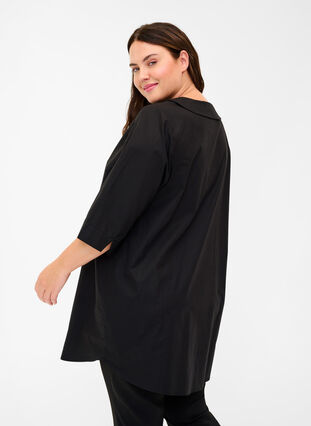 Cotton tunic with large collar, Black, Model image number 1