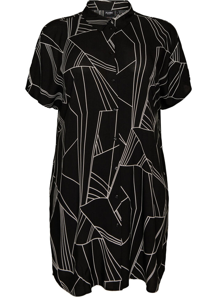 Loose-fitting long shirt in viscose, Black, Packshot image number 0