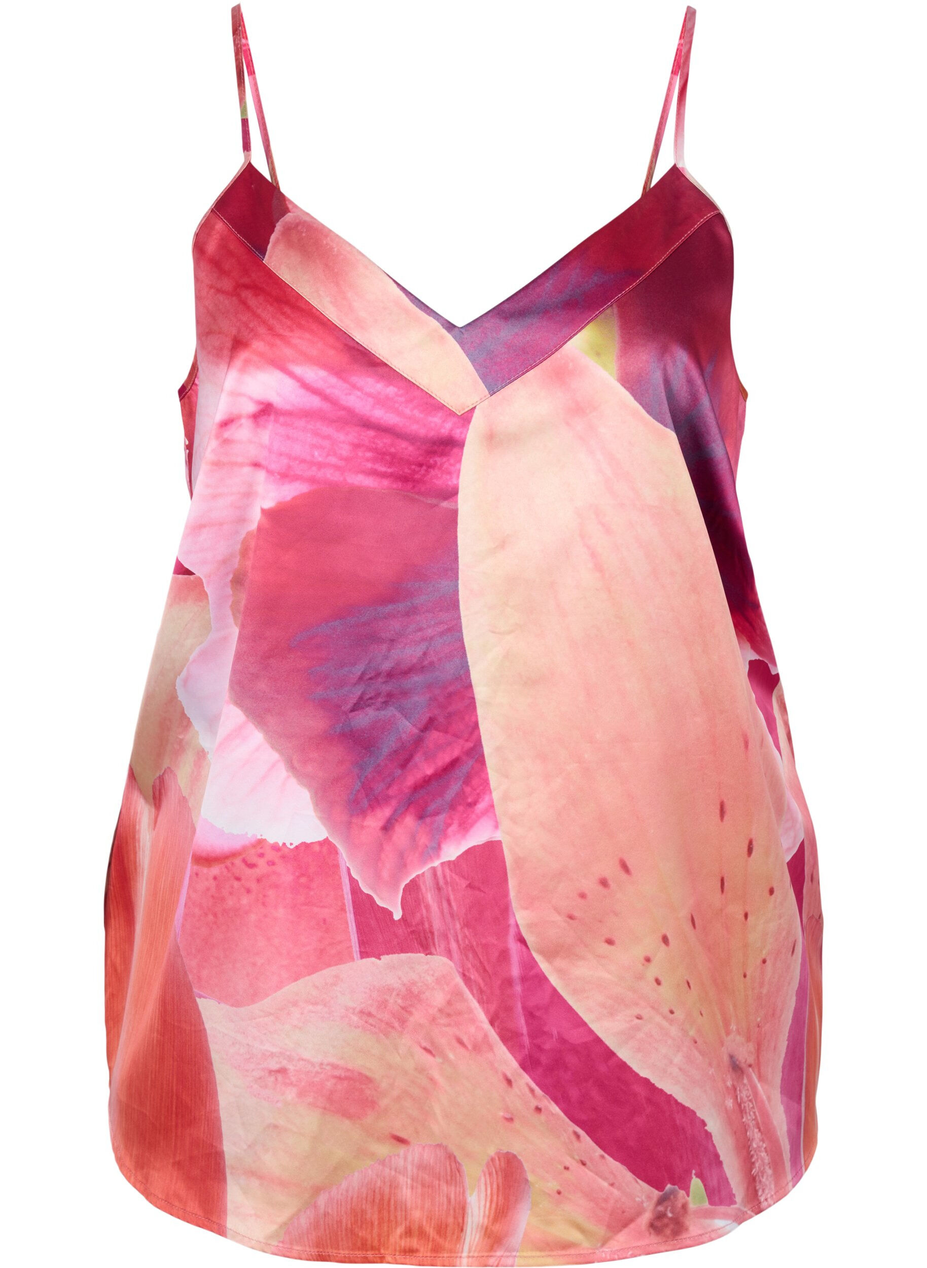 Zizzifashion Patterned night top, Orange Pink AOP, Packshot image number 0
