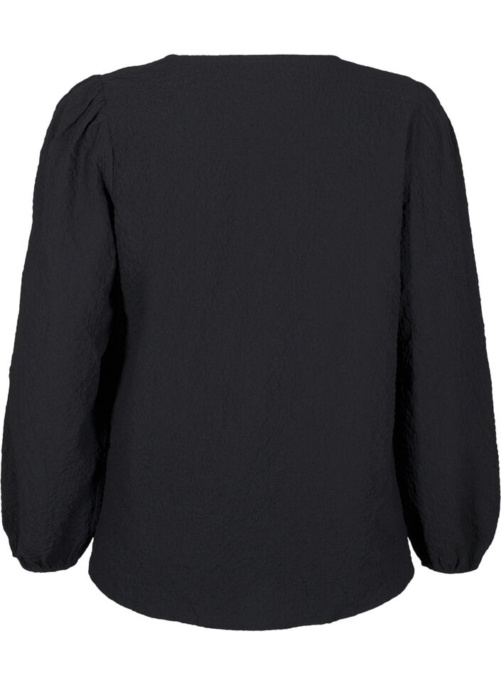 FLASH - Long-sleeved blouse with round neck, Black, Packshot image number 1