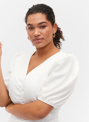 Short sleeve dress with draping, Bright White, Model image number 2