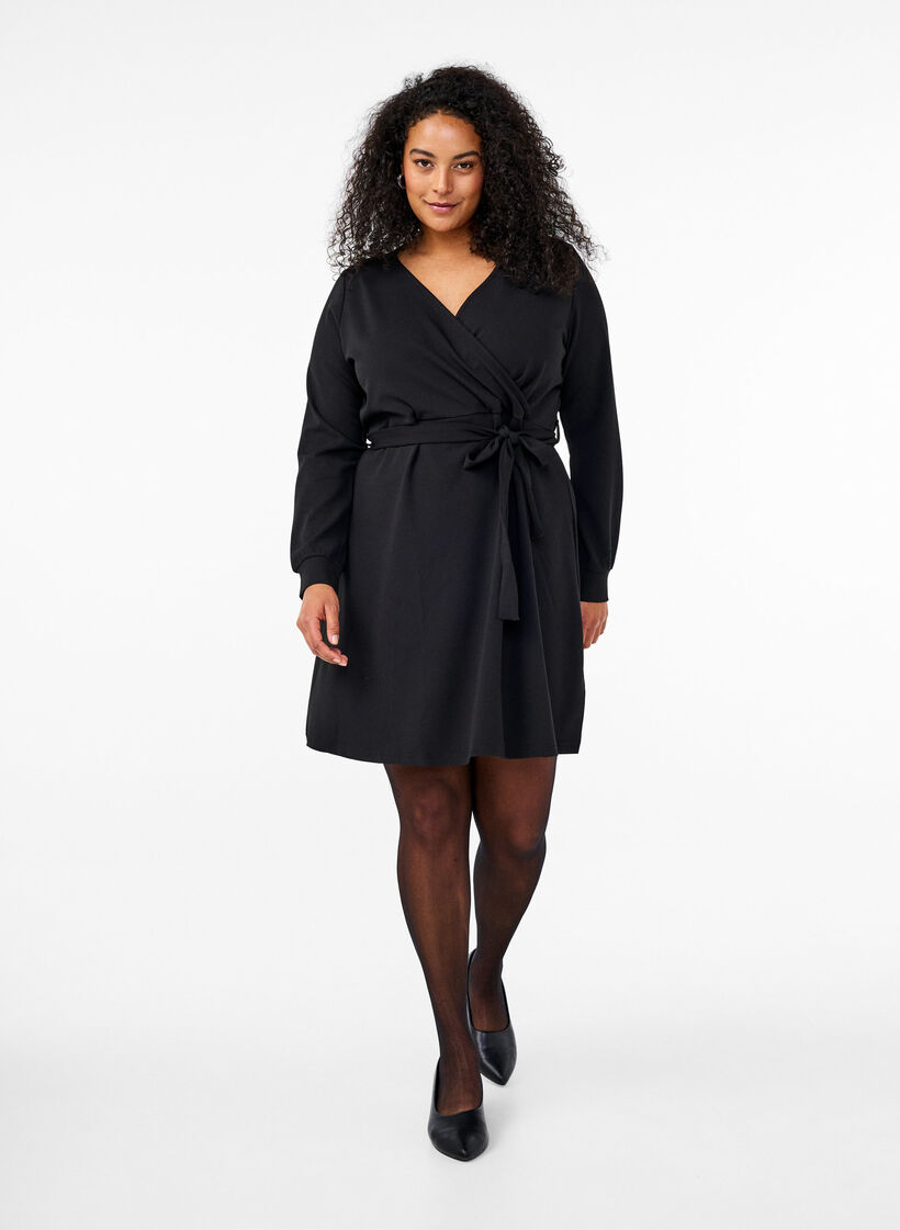 Wrap dress with ties, Black, Model image number 2