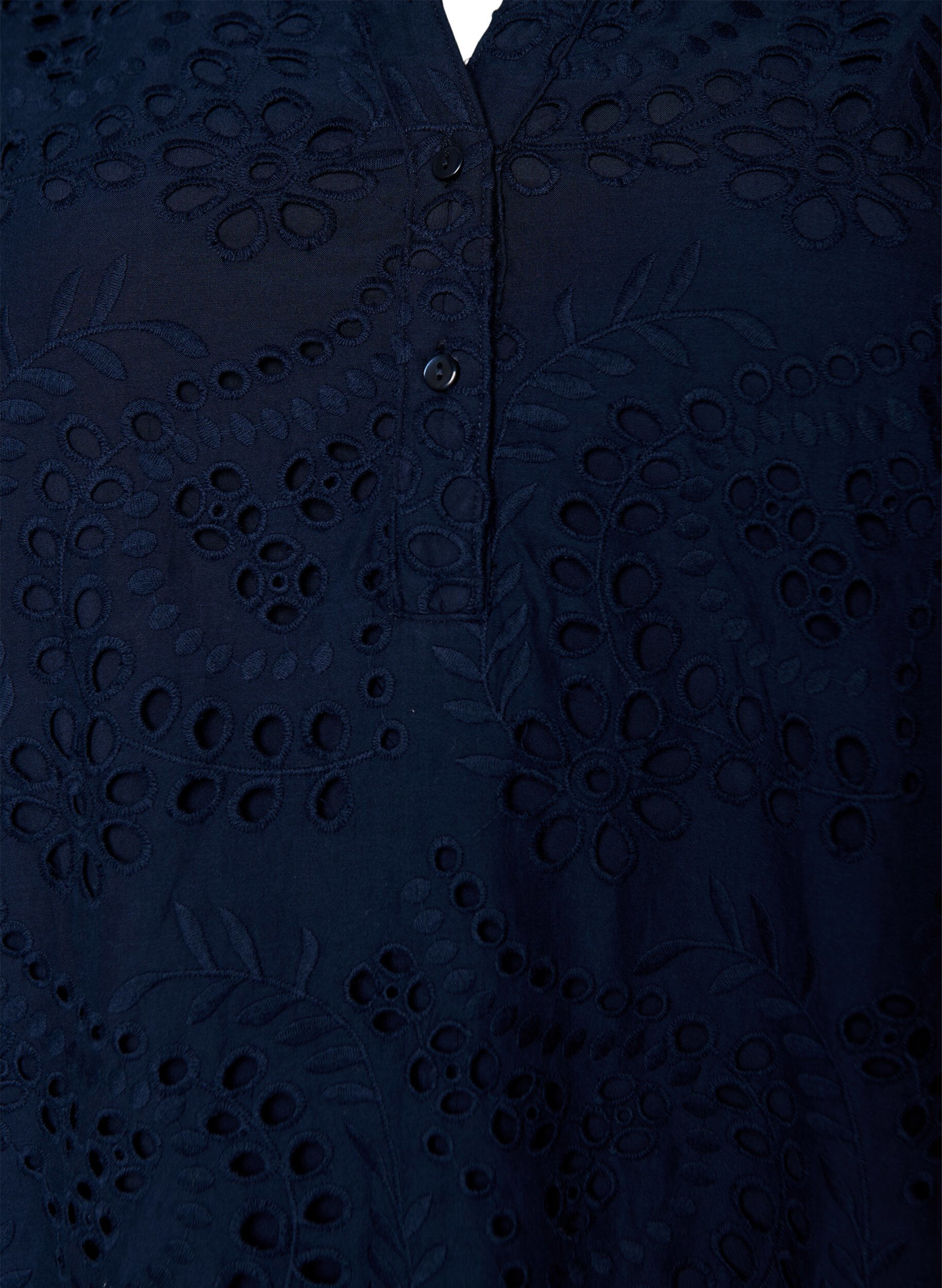 Zizzifashion Broderie anglaise dress with ruffle sleeves, Blue, Packshot image number 2