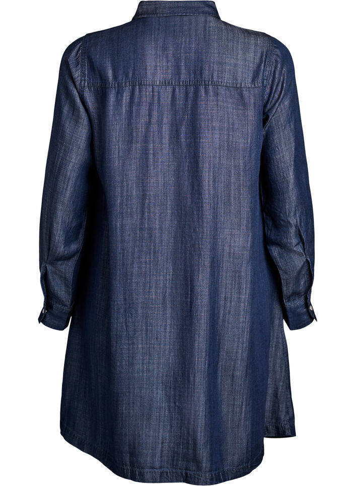 Short denim dress in lyocell with press studs, Blue, Packshot image number 1