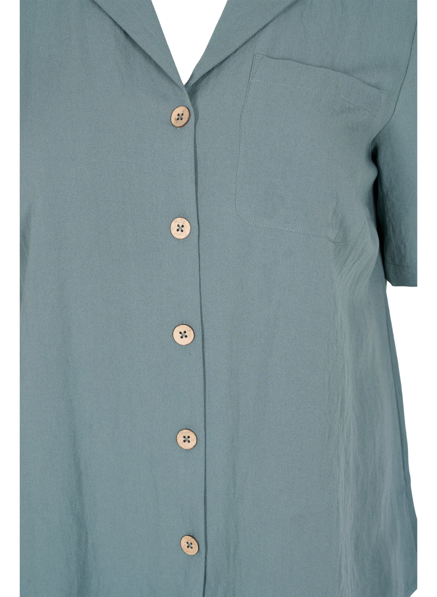 Zizzifashion Viscose shirt with short sleeves, Balsam Green, Packshot image number 2