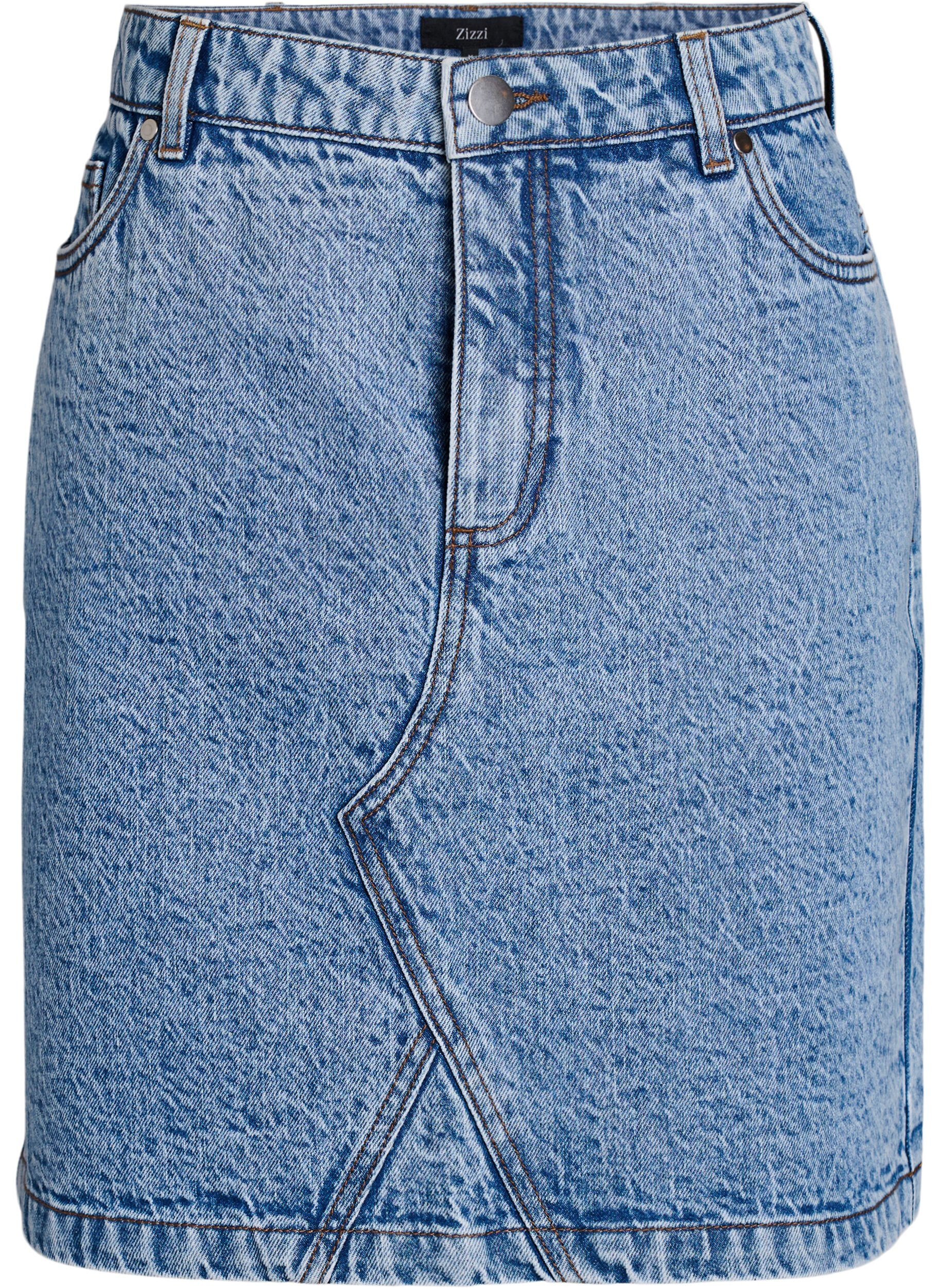Zizzifashion Short denim skirt with pockets, Light Blue, Packshot image number 0