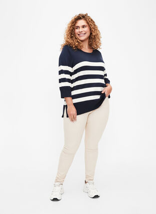 Striped viscose pullover with 3/4 sleeves, Navy Blazer/Birch, Model image number 2