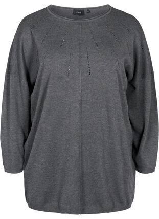 Viscose blend knitted blouse with rhinestones, Dark Grey Melange, Packshot image number 0