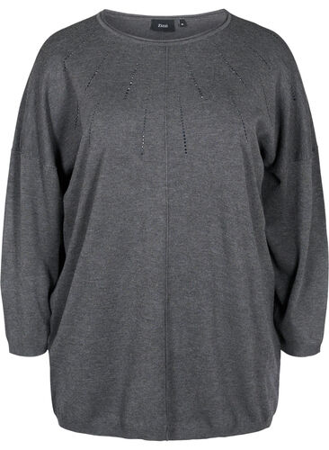 Viscose blend knitted blouse with rhinestones, Dark Grey Melange, Packshot image number 0