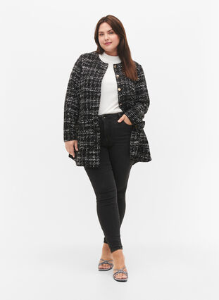 Bouclé jacket with buttons, Black/White, Model image number 3