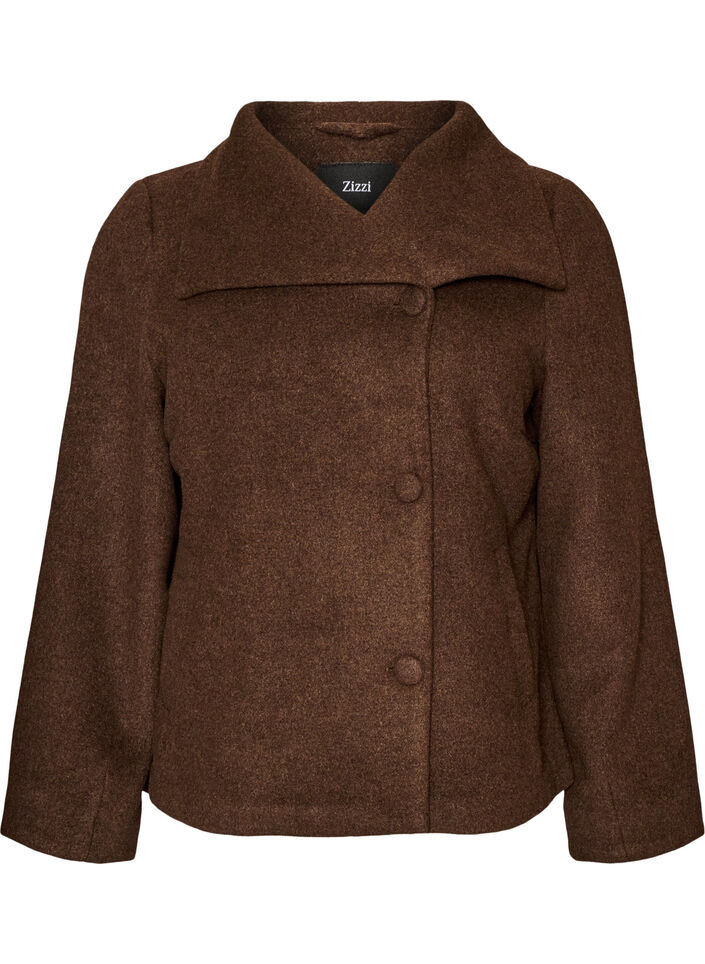 Short jacket with asymmetric button fastening, Brown, Packshot image number 0